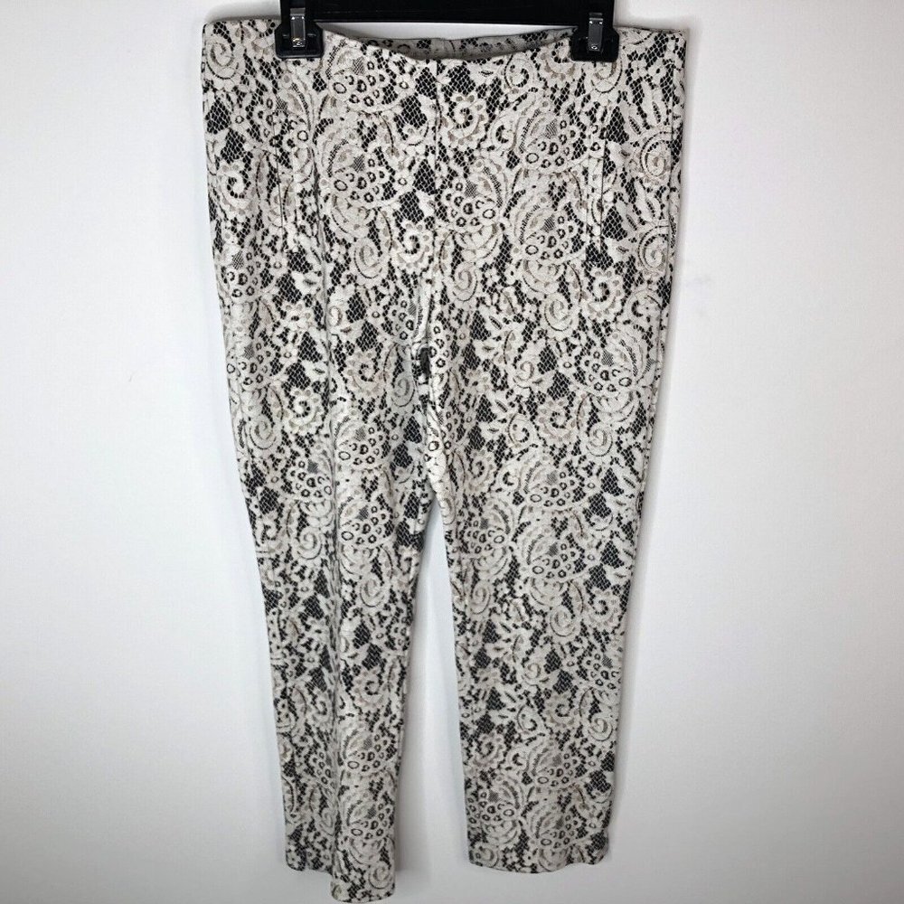 Chicos Womens Ankle Pull On Pants Size 1.5  Black White Beige Floral Faux Lace